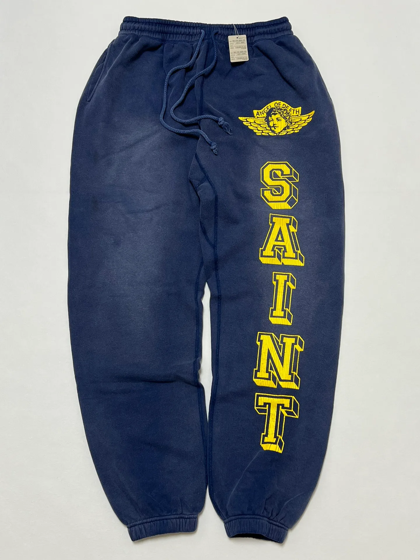 SAINT M×××××× ANGEL SWEATER PANTS/NAVY Angel Reborn Blue Sweatpants Washed Blue S-XL Assute Garment Dyeing Full Clothes Water Fading Dirty and Distressed New Vintage Ceiling God Cut Original Same Style